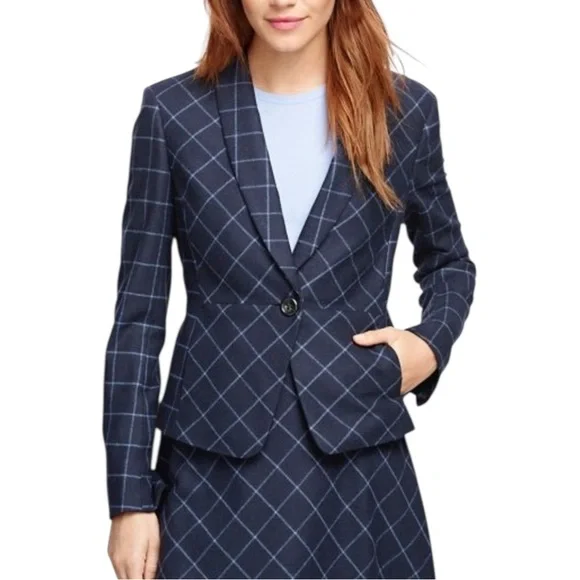 Brooks Brothers Stellita Fit Wool Blend Navy Windowpane Blazer US 2