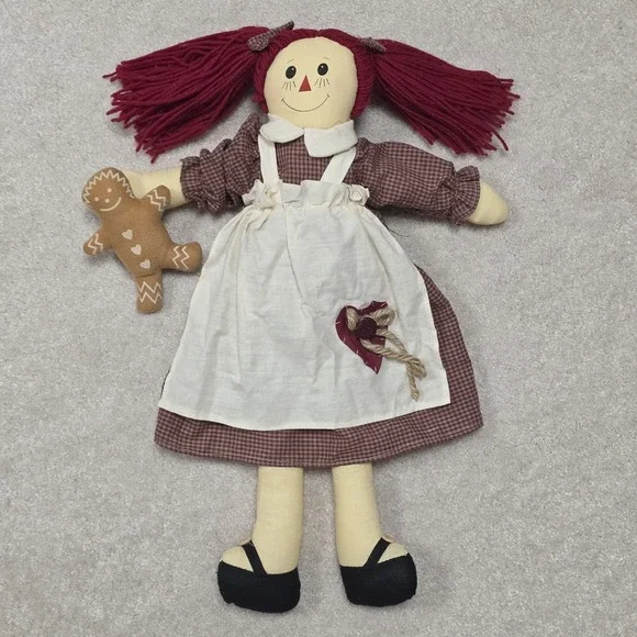 Vtg Handmade Raggedy Ann Doll Gingerbread Man 18 in Hanging Shelf Sitter‎ Rustic