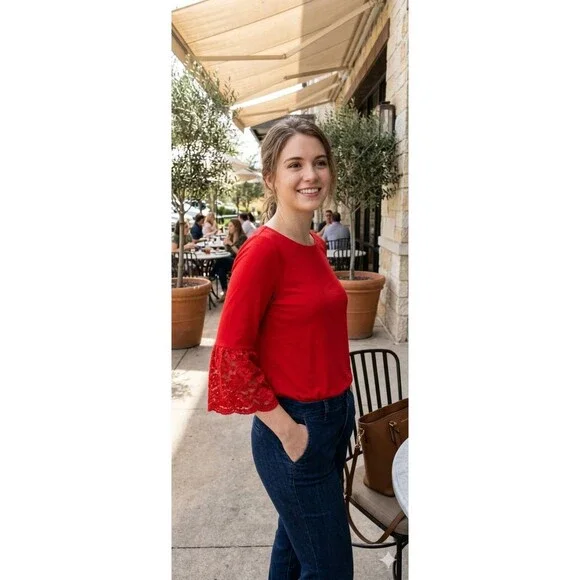 Banana Republic NWT Women's Red Loose Blouse Long Sleeve Flare Shirt Sz S