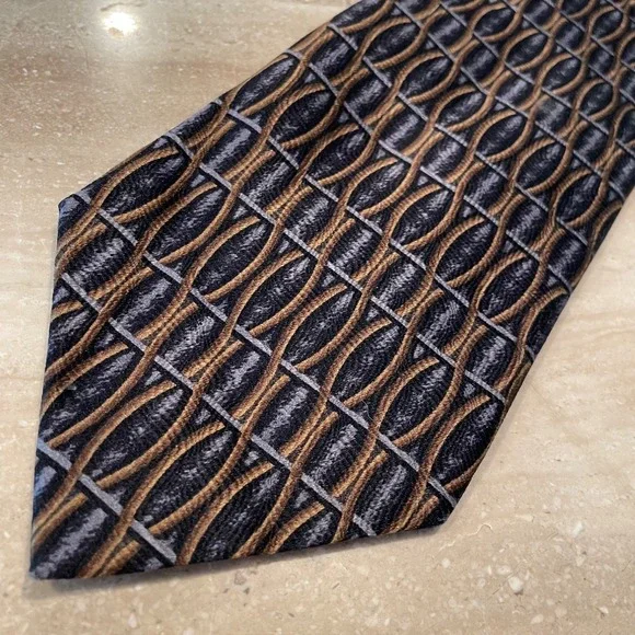 Secours‎ Tie 100% Silk Brown Blue Gray Vintage 4 x 59 Geometric Classic