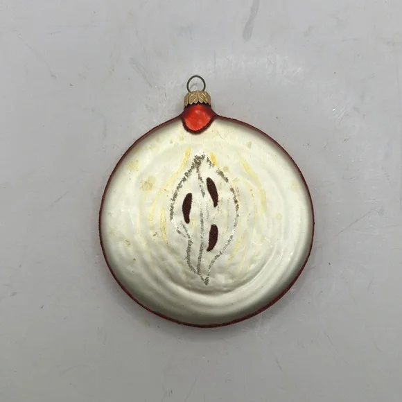 Vintage Apple Slice Glass Christmas Ornament Decor Collectible Fruit