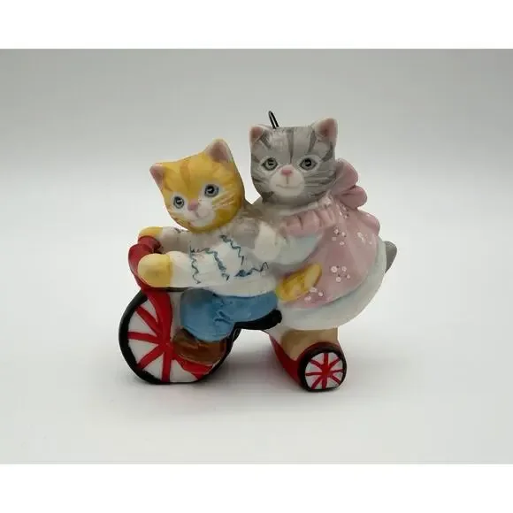 Schmid 1988 KITTY CUCUMBER Cat Ornament Figurine 2.5” JP Buster RIDING TRICYCLE