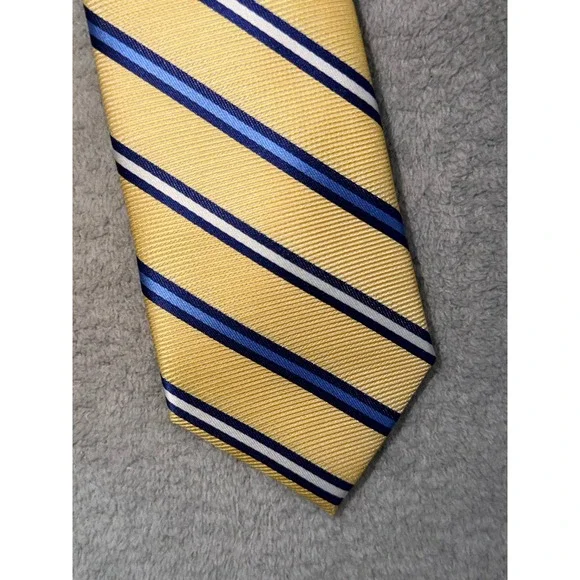 Van Heusen Boys Yellow Striped Necktie Navy‎ Blue White Formal Classic Tie