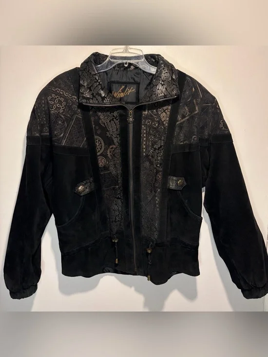 Winlit Genuine Leather Black Mixed Media Designs Western Aztec Full Zip SZ M