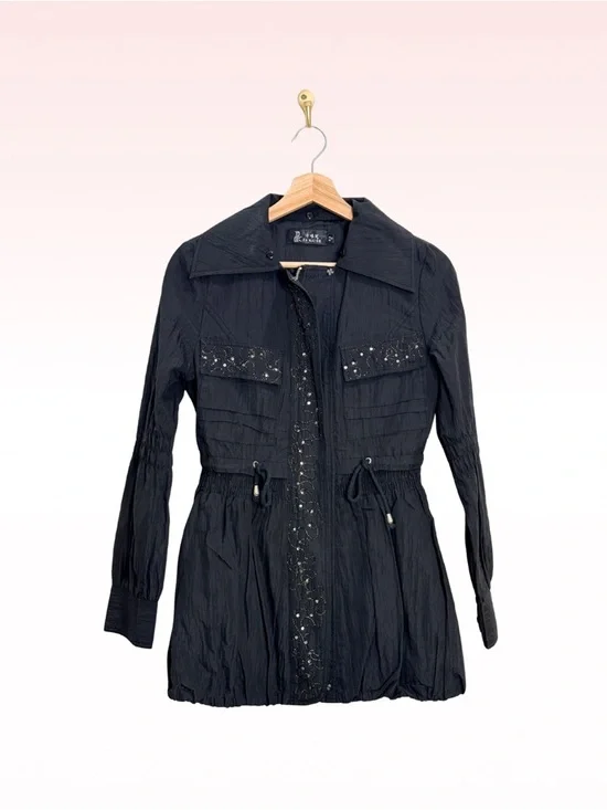 Black Sequin Embellished Zip Up Jacket (Sz S)