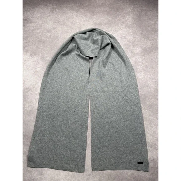 BOSS‎ Hugo Boss Scarf Mens One Size Gray Knit Logo Patch Classic Winter
