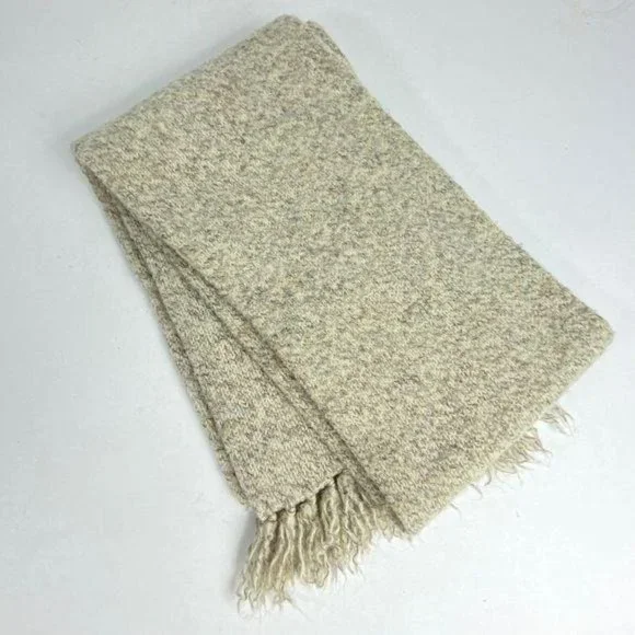 Vintage Wool Scarf Knit With Fringe Marled Neck Wrap Thick Weave Grunge 1980’s