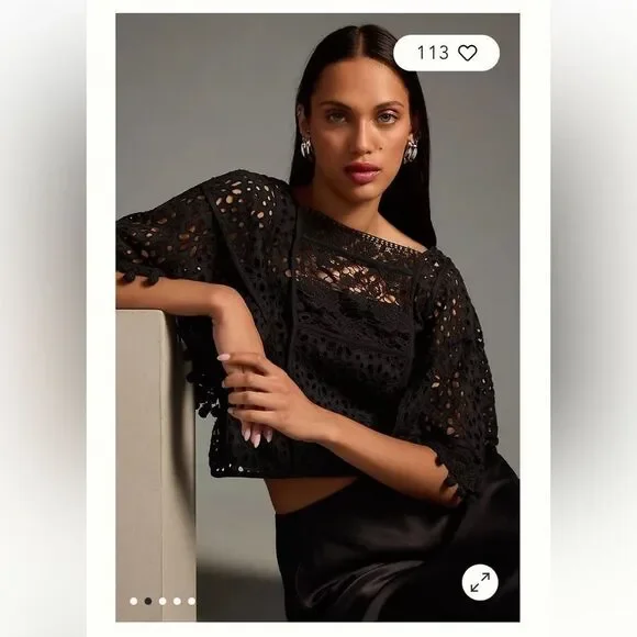 By Anthropologie size Small Black Top Victorian Cutwork Blouse