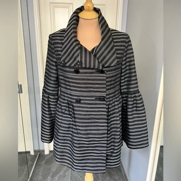 Samuel Dong Black Striped Peplum Bell‎ Sleeve Jacket