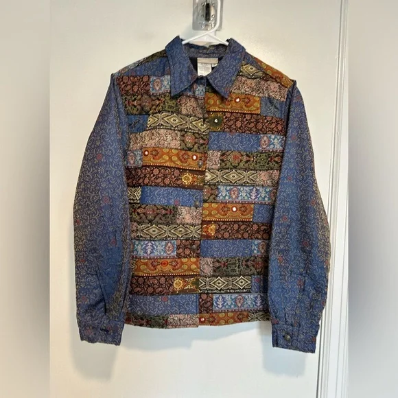 VTG 90s Coldwater Creek Sz:M Tapestry. Boho. Southwestern metallic bandana print