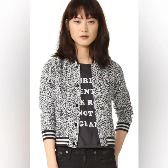 R13 shrunken‎ quilted roadie jacket silk leopard