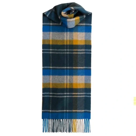 Men’s Scottish tartan Cashmere plaid Blue and Gray Scarf