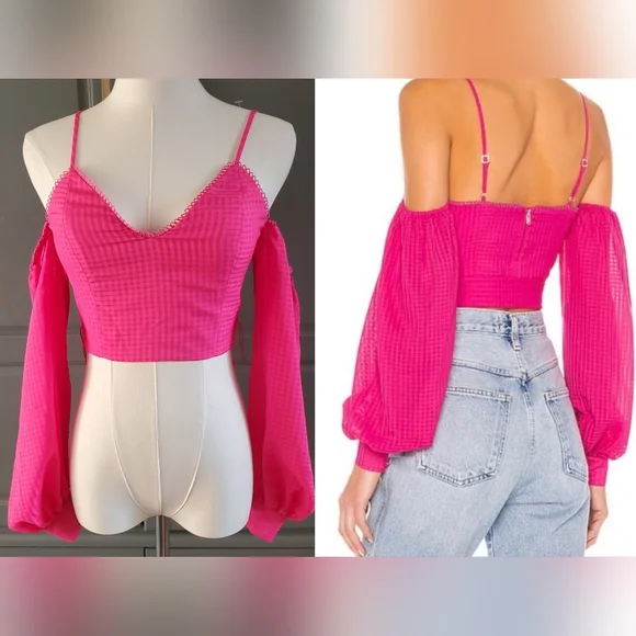 NBD Francis Crop long sleeved Corset top blouse in Fuchsia size XS **w/o sash**