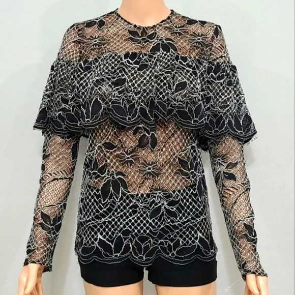 Zara Black/White Lace Top With Ruffle