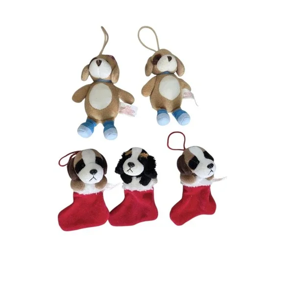 Ross Berrie Puppy Dog Christmas Ornament Lot of 5 Plush Stocking Holiday 5