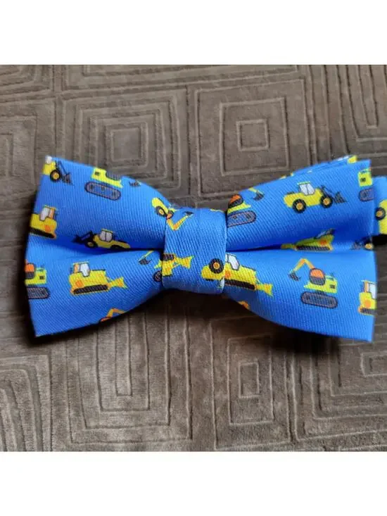 Bow Tie Construction Vehicle Blue Yellow Cute Pre-Tied Clip on Adjustable OCIA