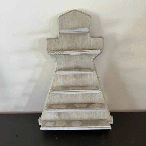 Lenox Lighthouse Display Shelf Wood Blue/Gray Wash Distressed Miniatures Display
