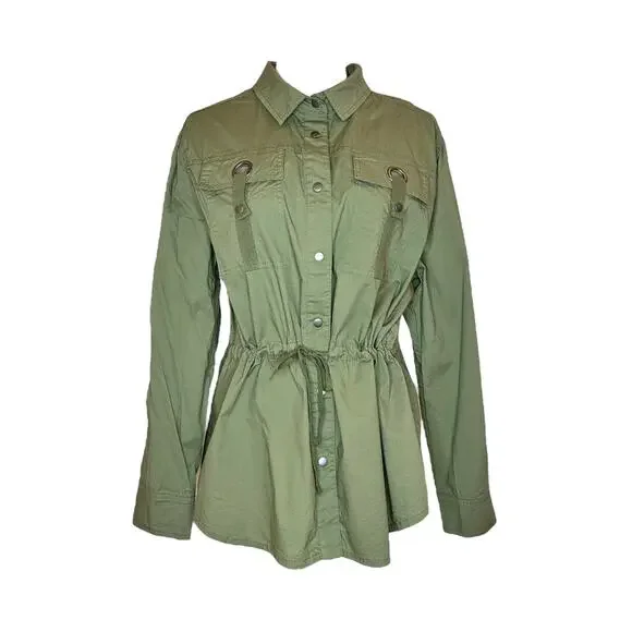 Women's Utility Jacket Green Size 12 Cotton Long Sleeve Khaki NWT Coco Y Club