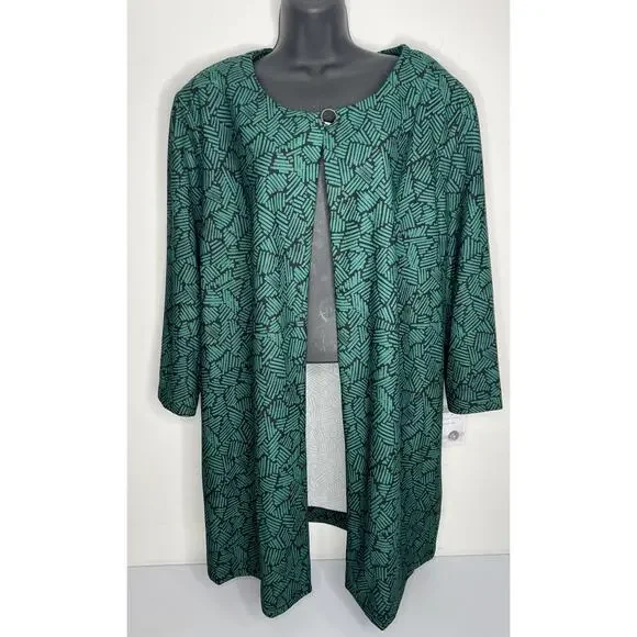Danny & Nicole Green Geometric Jacket Duster Plus Size Office Wear Size 22W