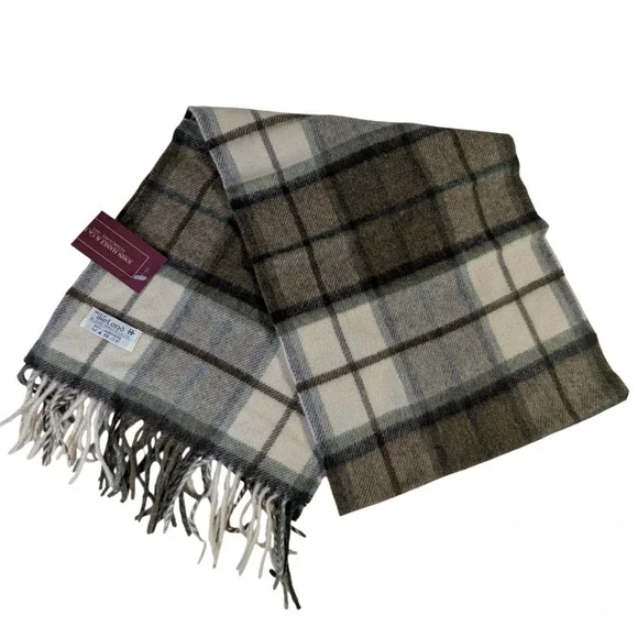 John Hanly Ireland Lambswool Scarf Green‎ Plaid Tartan Fringe Made in Ireland