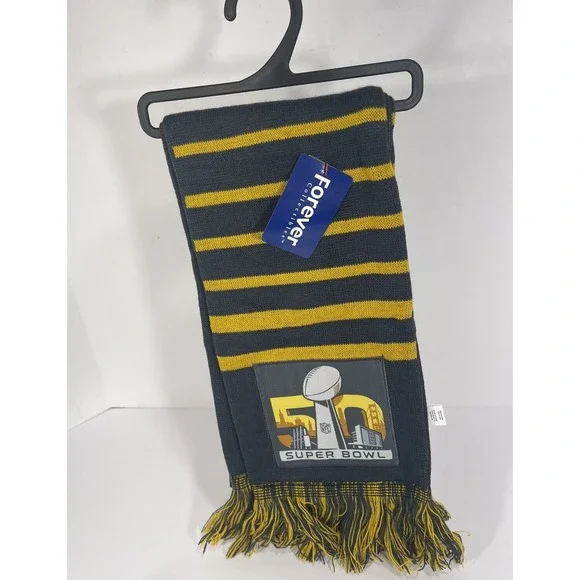 Super Bowl‎ 50 Broncos Panthers Scarf San Francisco Bay Area Gray Yellow NEW