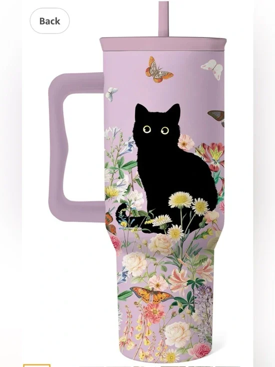 New Cat Lover Gifts For Women, Stainless Steel Tumbler With Handle 40 Oz
