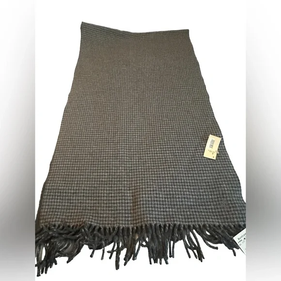 Lauren Ralph Lauren Gray Houndstooth 80% Lambswool Scarf Made in Italy Reversibl
