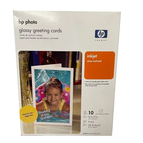 HP Invent Photo Glossy Greeting Cards 10‎ Matching Envelopes 8.5