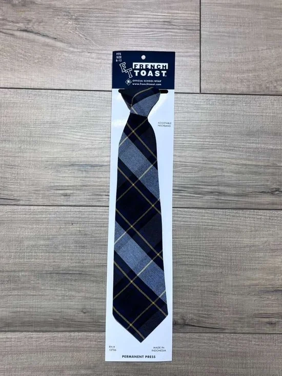 French Toast Boy's Adjustable Plaid Necktie Sizes 8-12 Blue Gold Plaid