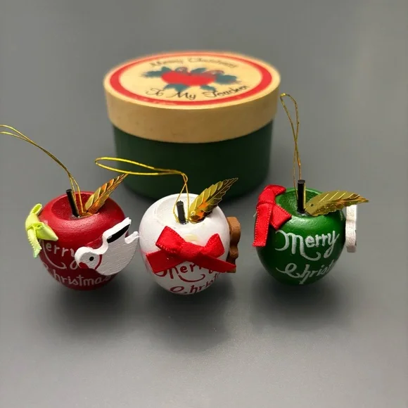 Apple for the Teacher Gift Ornaments Vintage Wooden - Christmas Around the World