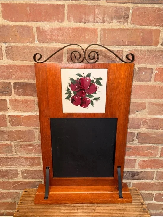 Rustic Farmhouse Wall Decor Wood Standing Chalkboard with Apple Tile Accent