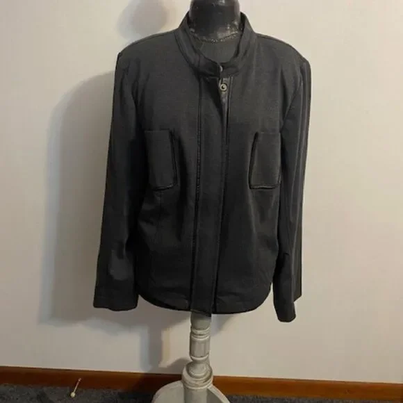 Lane Bryant Gray 2 pocket jacket with Faux Leather, size  26