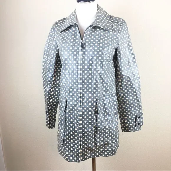 INC Blueish Gray Polka Dot ZIP Up Wax Coat Size S