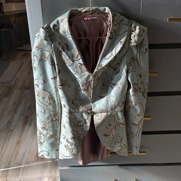 Light Blue Floral Jacquard Peplum Blazer