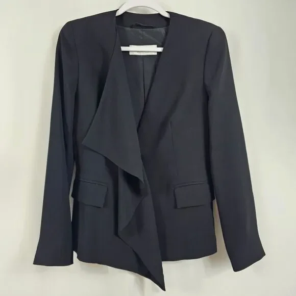 MaxMara Single Breasted Drape Lapel Blazer in Black - Size 10