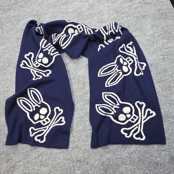 Psycho Bunny Scarf Blue AOP Wool Cashmere Blend 66