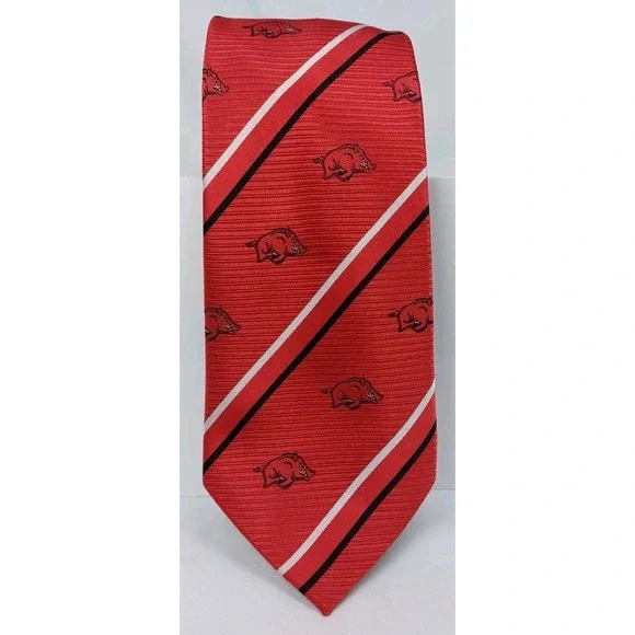Eagles Wings Arkansas Razorbacks‎ Tie Silk Red White Black Striped Necktie