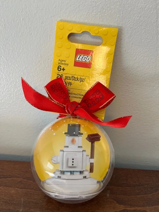 LEGO White Snowman Mini Build Ornament with Red Ribbon, NWT