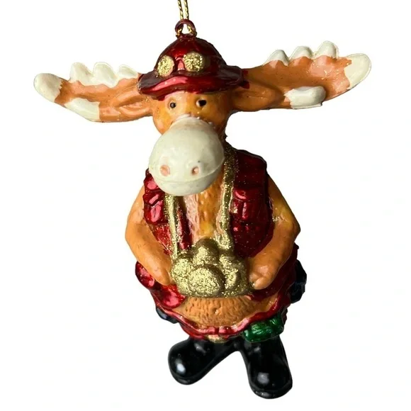 Moose Ornament Tourist Figurine Holding Camera Wearing Red-Park Ranger Christmas