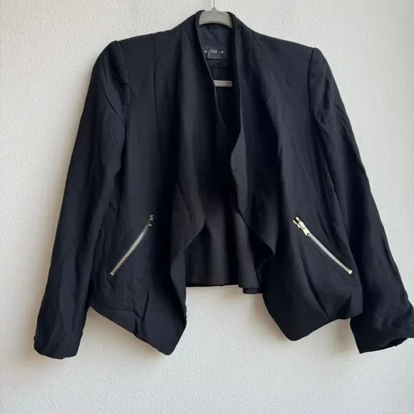 🟣$5/$25 Club Monaco Drape Black Open Front Zipper Blazer Office Wear Size Small
