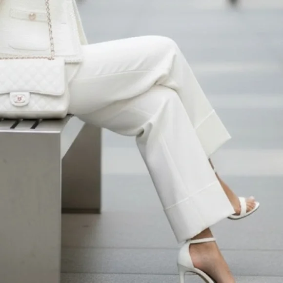 CHANEL White and Blue Wide Leg Pants