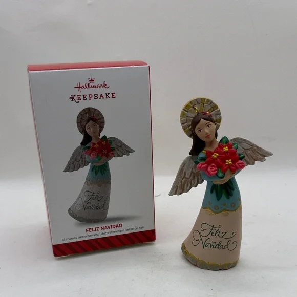 Hallmark Feliz Navidad Angel Flowers Christmas Ornament Collectible Decor