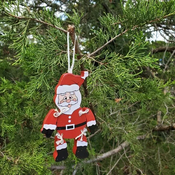 Wood Painted Santa Ornament Retro Vintage Look