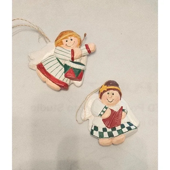 Angel Christmas Ornaments Set of 2 Holiday‎ Decor Drummer Singer