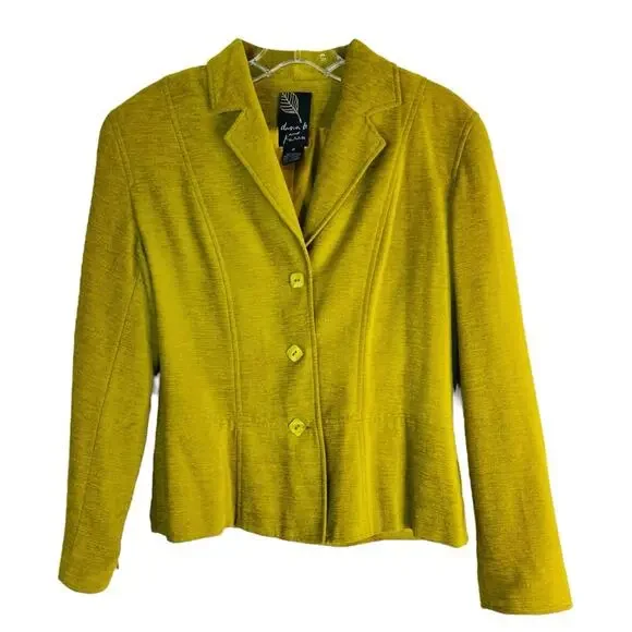 Dana B chartreuse green corduroy ribbed button lightweight office blazer 4