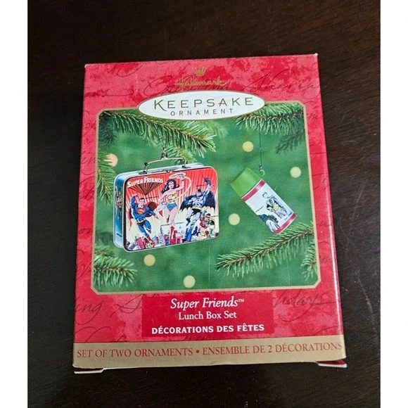 Super Friends Lunch Box - Hallmark Ornament Set - Lunch Box and Thermos - 2000