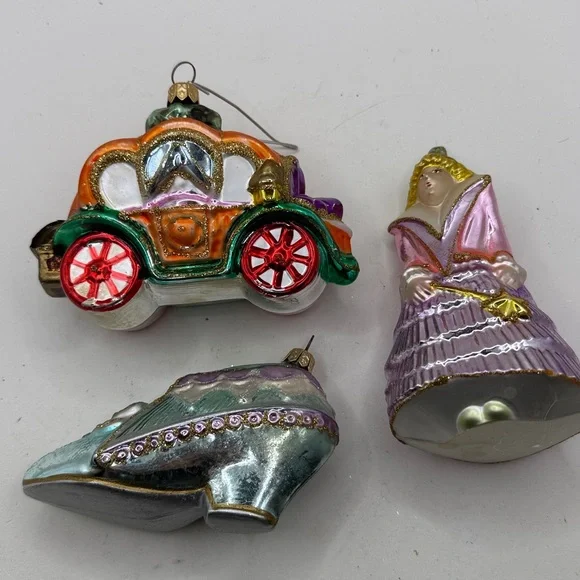 Vtg Polonaise Kurt Adler Cinderella Set 3 Glass Ornaments Christmas Collectible
