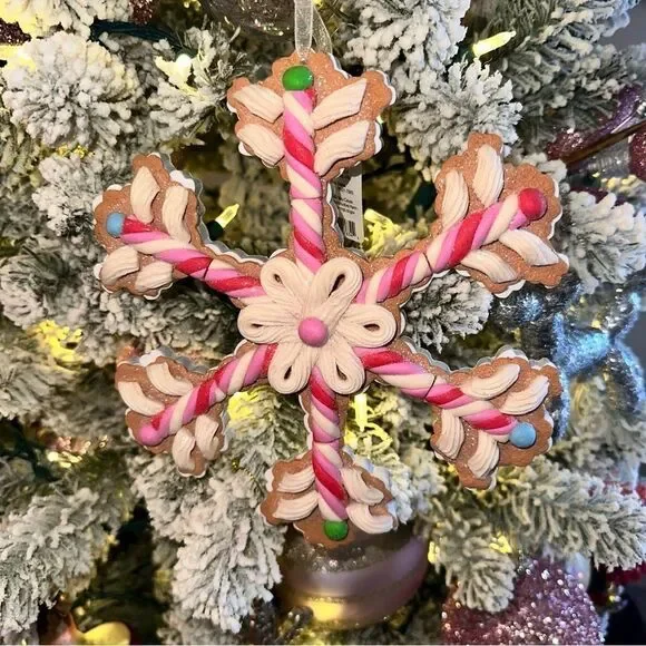 Raz Imports Claydough Pink Faux Candy Gingerbread Snowflake Ornament 8