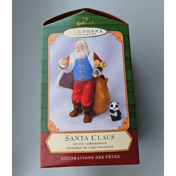 HALLMARK KEEPSAKE SET OF 2 ORNAMENTS - SANTA CLAUS & PANDA 2001 EXCLUSIVE NEW