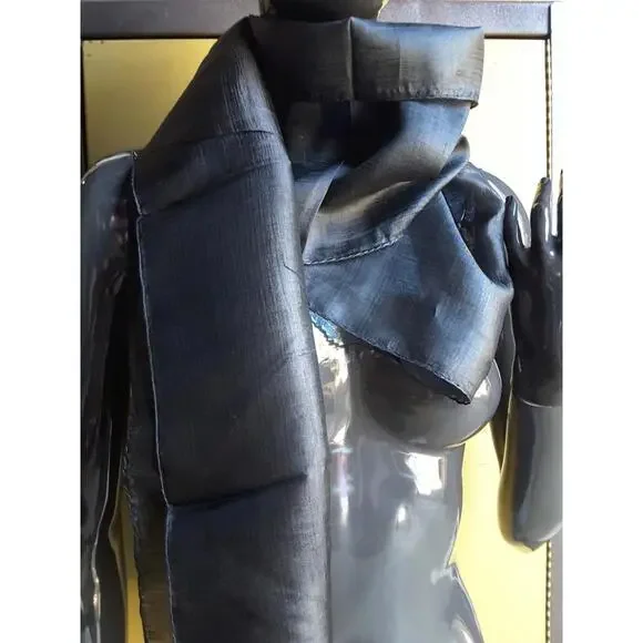 Vintage 1970s Black Pure 100% Silk Oblong Scarf MADE INDIA Rich Looking Handmade